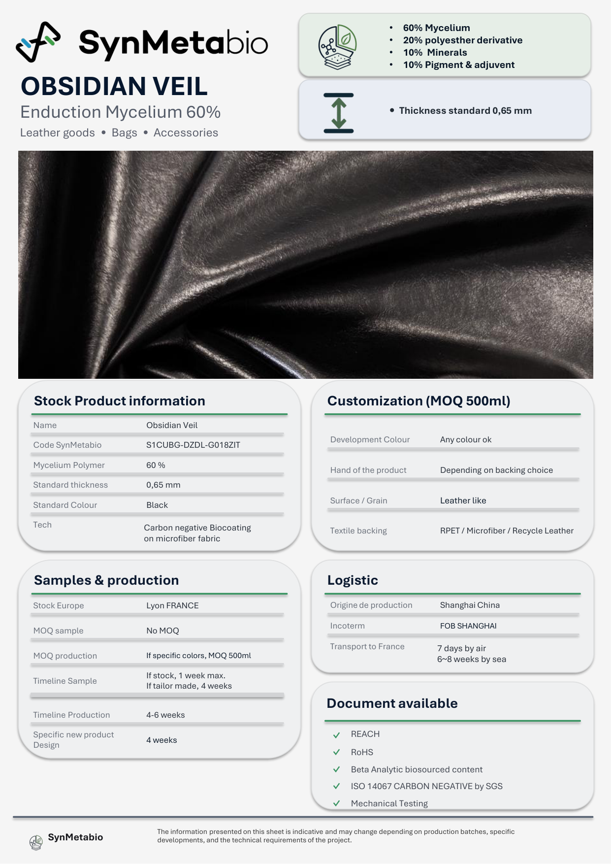 Obsidian Veil product data sheet – original PDF layout