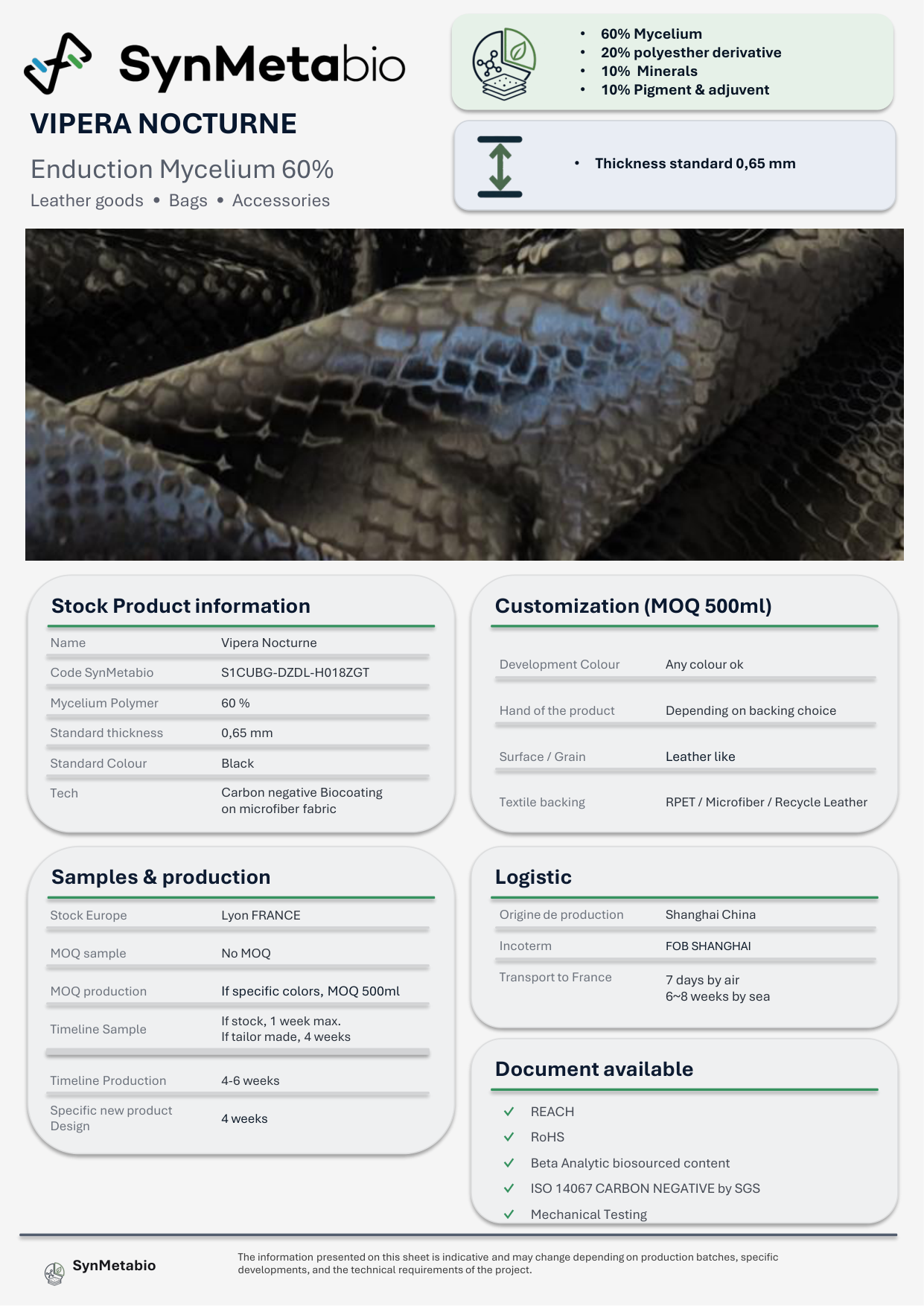 Vipera Nocturne product data sheet – original PDF layout