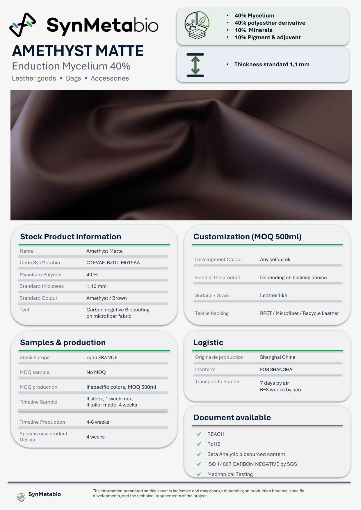 Amethyst Matte product data sheet – original PDF layout