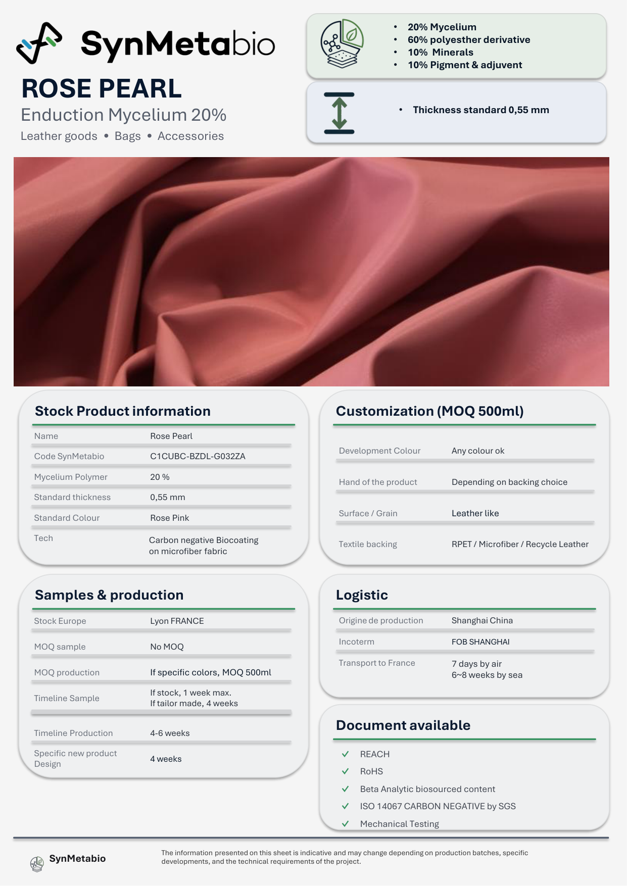 Rose Pearl product data sheet – original PDF layout