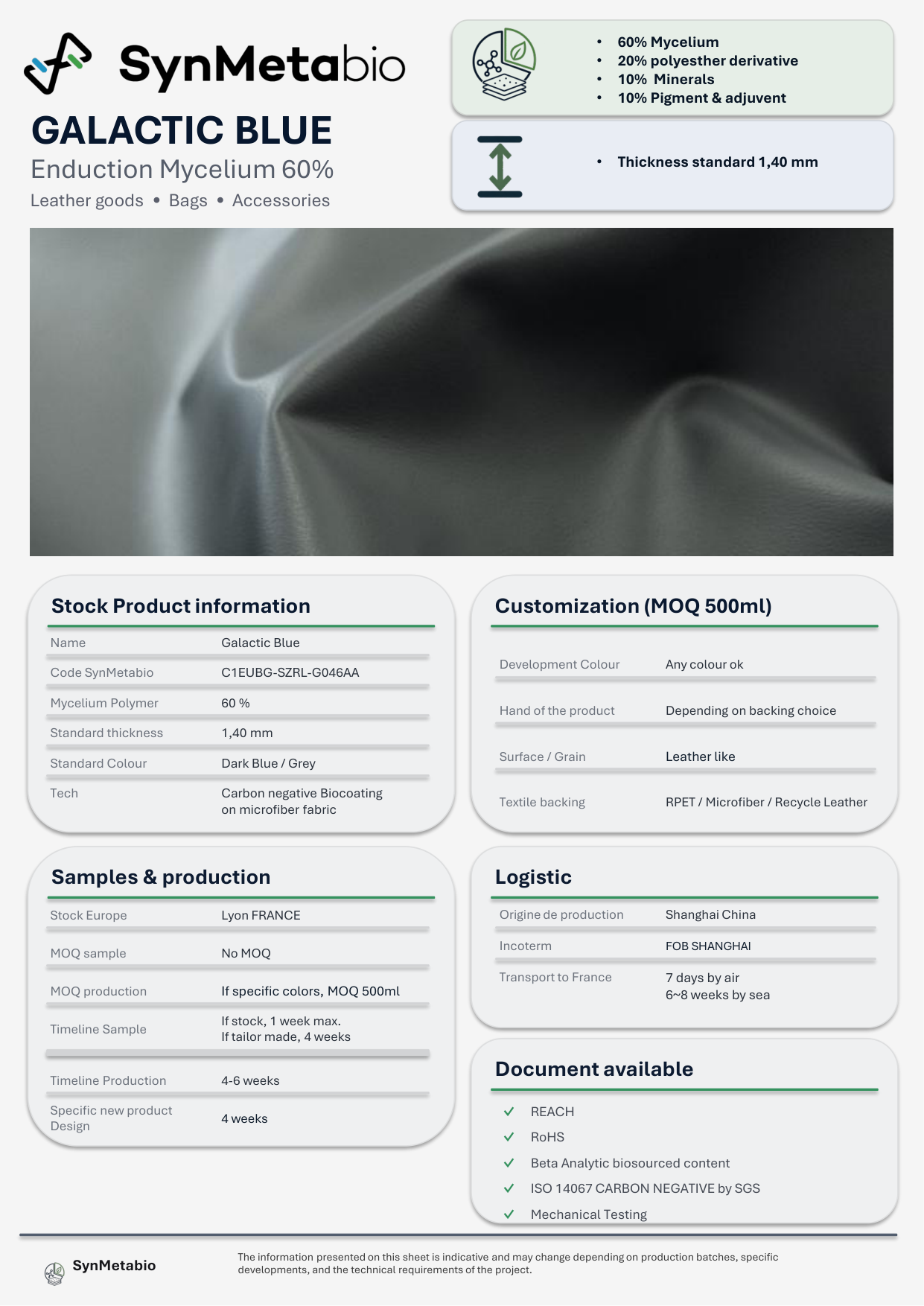 Galactic Blue product data sheet – original PDF layout