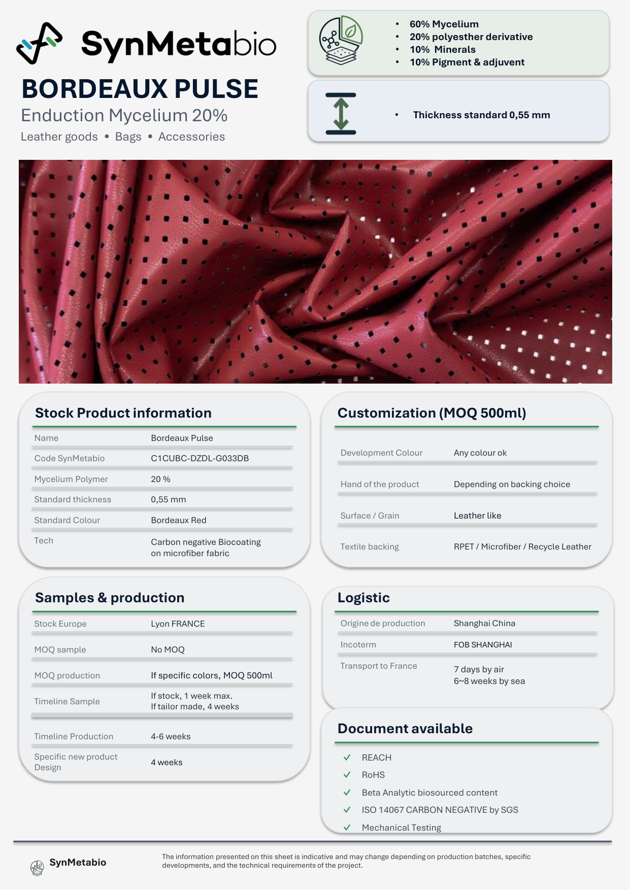 Bordeaux Pulse product data sheet – original PDF layout
