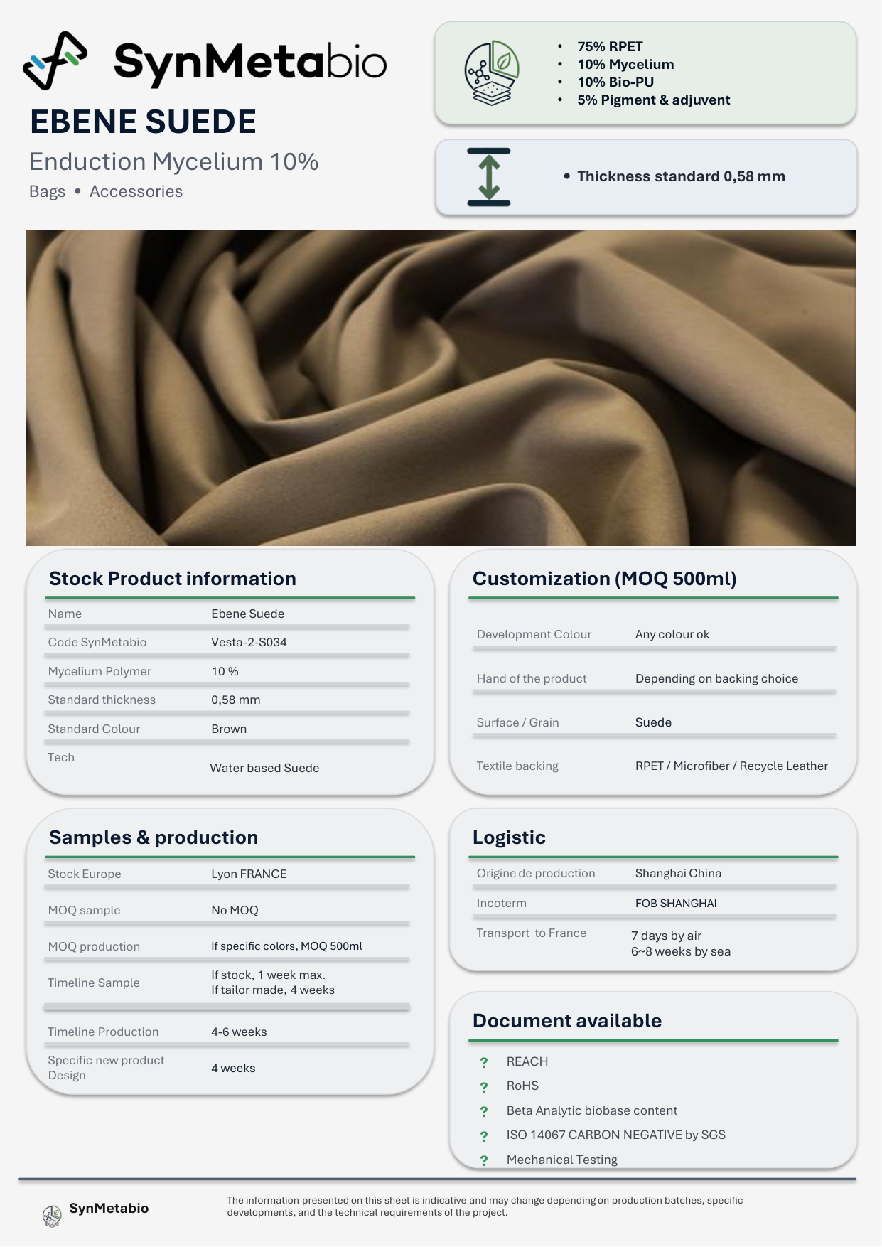 Ebene Suede product data sheet – original PDF layout