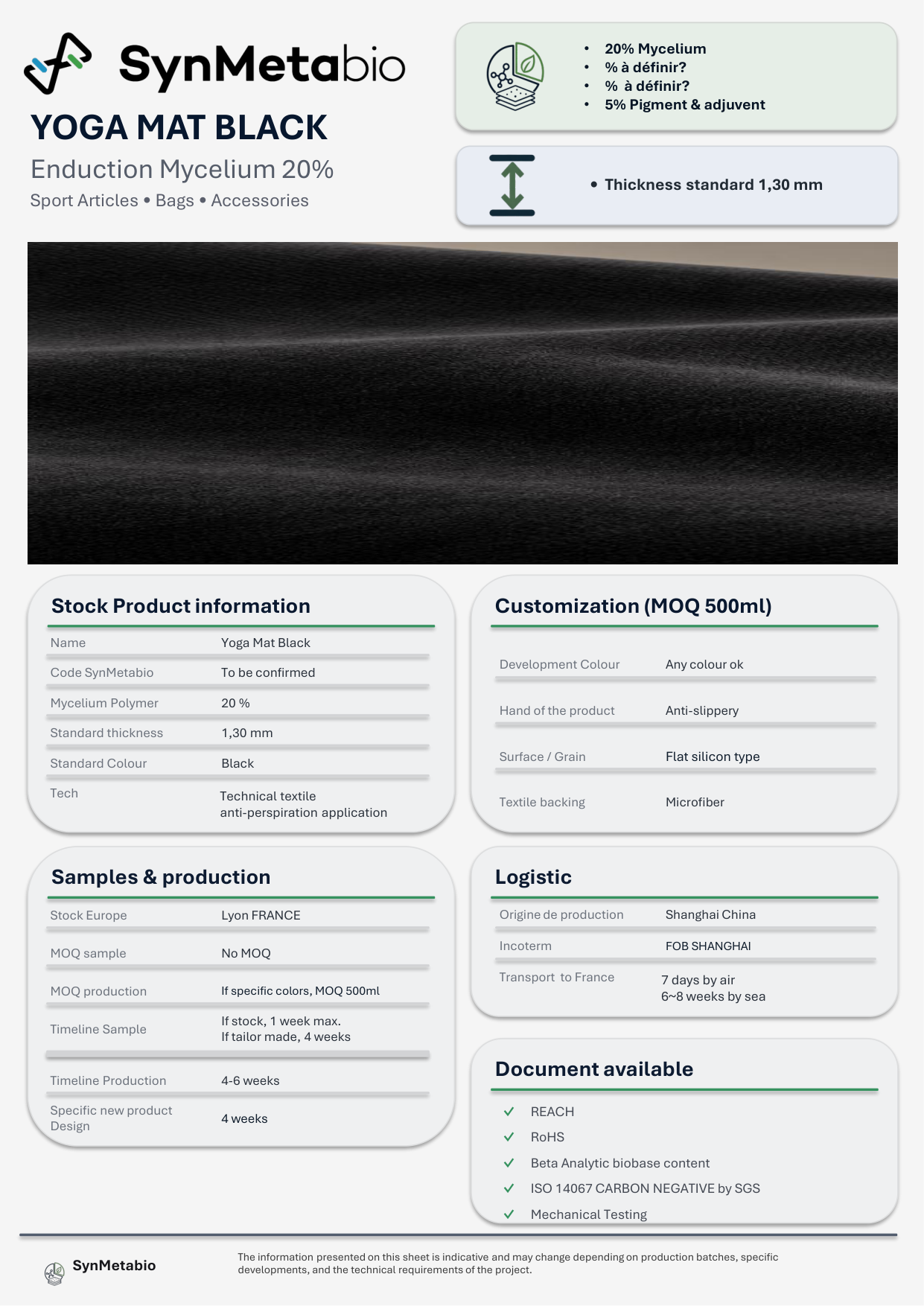 Yoga Mat Black product data sheet – original PDF layout
